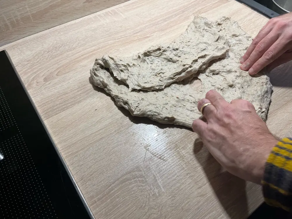 Folding the dough.